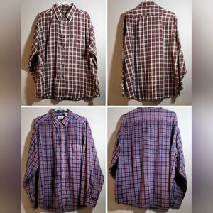 Two Red Plaid Button-Down Shirts Vintage Magna Force & Basic Editions 2XL